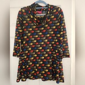 Max & Rina Red/Blue/yellow /Black 3/4 Sleeve Top Size‎ L